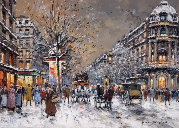 París Painting - AB les grands boulevards sous la neige parisino